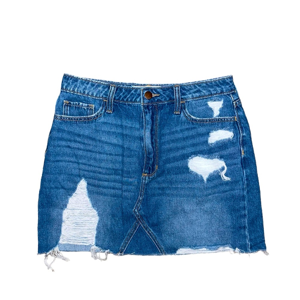 y2k hollister ultra high rise distressed ripped denim jean skirt